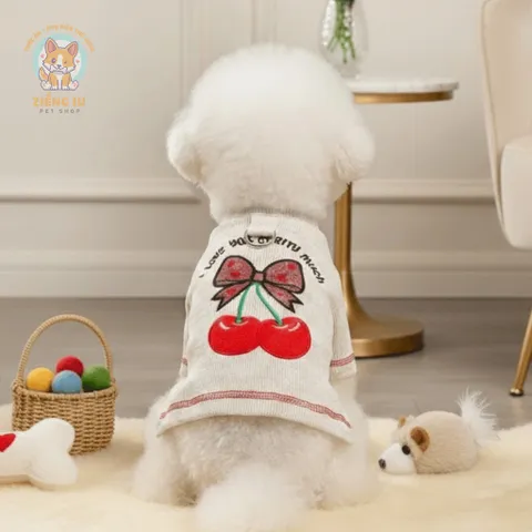 Áo Love You Cherry Much (Tặng kẹp nơ) cho thú cưng - Áo, váy cho chó mèo, thú cưng - Ziềng iu Petshop