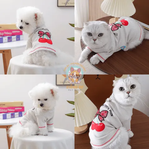 Áo Love You Cherry Much (Tặng kẹp nơ) cho thú cưng - Áo, váy cho chó mèo, thú cưng - Ziềng iu Petshop