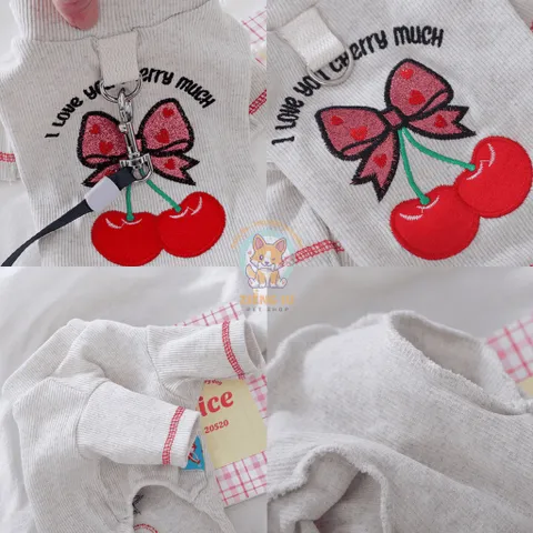 Áo Love You Cherry Much (Tặng kẹp nơ) cho thú cưng - Áo, váy cho chó mèo, thú cưng - Ziềng iu Petshop