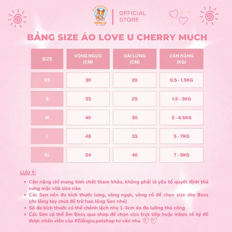 Áo Love You Cherry Much (Tặng kẹp nơ) cho thú cưng - Áo, váy cho chó mèo, thú cưng - Ziềng iu Petshop