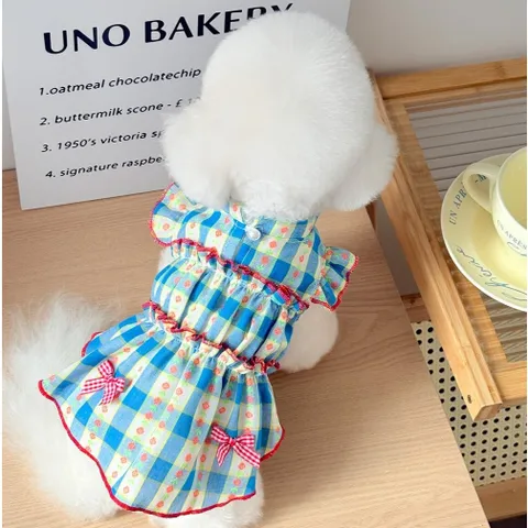 Váy Kẻ Blue Daisy (Tặng kẹp nơ) cho thú cưng - Áo, váy cho chó mèo, thú cưng - Ziềng iu Petshop