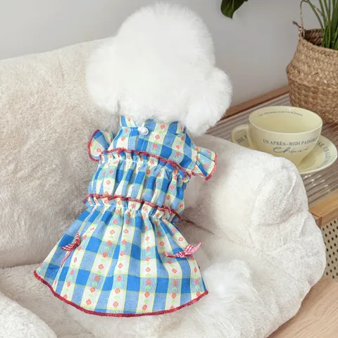 Váy Kẻ Blue Daisy (Tặng kẹp nơ) cho thú cưng - Áo, váy cho chó mèo, thú cưng - Ziềng iu Petshop