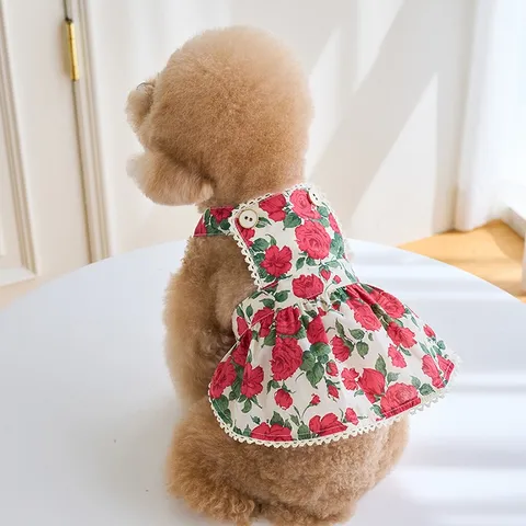 Váy Yếm Rosé Hoa Hồng (Tặng kẹp nơ xinh) - Áo, váy cho chó mèo, thú cưng - Ziềng iu Petshop