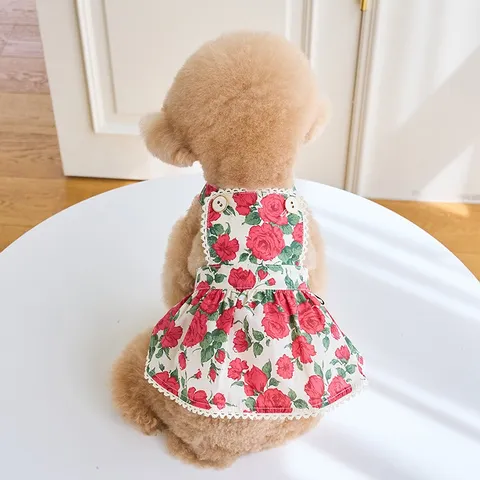 Váy Yếm Rosé Hoa Hồng (Tặng kẹp nơ xinh) - Áo, váy cho chó mèo, thú cưng - Ziềng iu Petshop