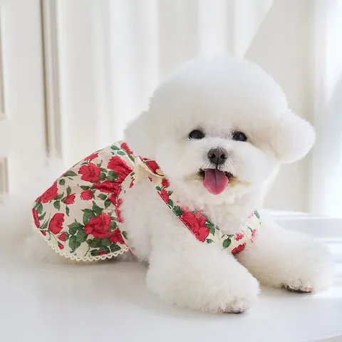 Váy Yếm Rosé Hoa Hồng (Tặng kẹp nơ xinh) - Áo, váy cho chó mèo, thú cưng - Ziềng iu Petshop