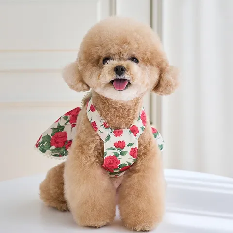 Váy Yếm Rosé Hoa Hồng (Tặng kẹp nơ xinh) - Áo, váy cho chó mèo, thú cưng - Ziềng iu Petshop