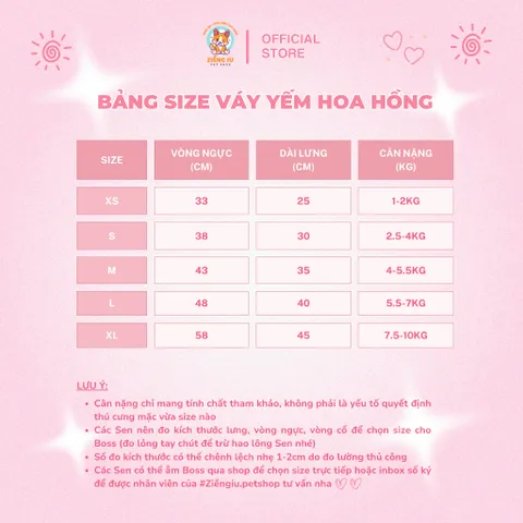 Váy Yếm Rosé Hoa Hồng (Tặng kẹp nơ xinh) - Áo, váy cho chó mèo, thú cưng - Ziềng iu Petshop