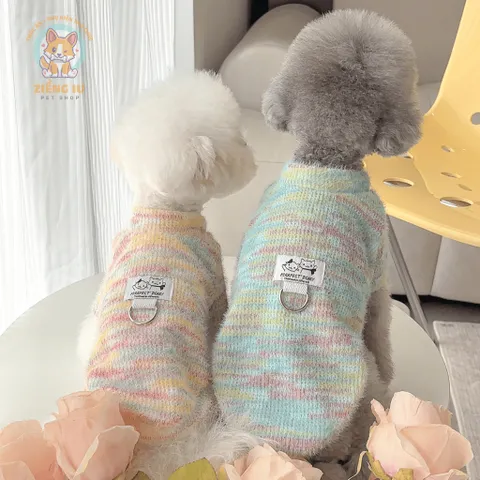 Áo Nỉ Len Lông Thỏ Rainbow (Tặng kẹp nơ) cho thú cưng - Áo, váy cho chó mèo, thú cưng - Ziềng iu Petshop