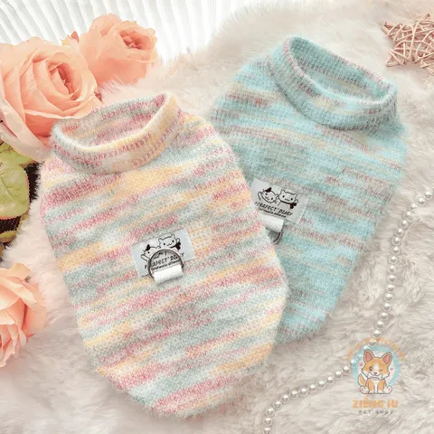 Áo Nỉ Len Lông Thỏ Rainbow (Tặng kẹp nơ) cho thú cưng - Áo, váy cho chó mèo, thú cưng - Ziềng iu Petshop