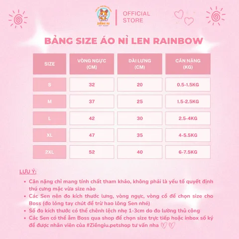 Áo Nỉ Len Lông Thỏ Rainbow (Tặng kẹp nơ) cho thú cưng - Áo, váy cho chó mèo, thú cưng - Ziềng iu Petshop