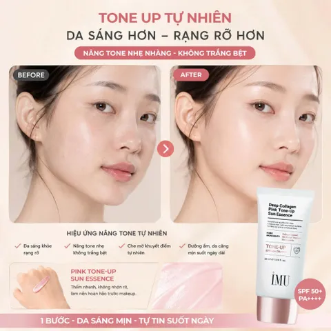 Kem Chống Nắng IMU Deep Collagen Pink Tone-Up Sun Essence SPF50+ PA++++ 50ml – Mỏng Nhẹ, Thấm Nhanh, Không Nhờn