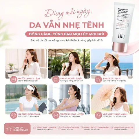Kem Chống Nắng IMU Deep Collagen Pink Tone-Up Sun Essence SPF50+ PA++++ 50ml – Mỏng Nhẹ, Thấm Nhanh, Không Nhờn