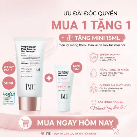 Kem Chống Nắng IMU Deep Collagen Pink Tone-Up Sun Essence SPF50+ PA++++ 50ml – Mỏng Nhẹ, Thấm Nhanh, Không Nhờn