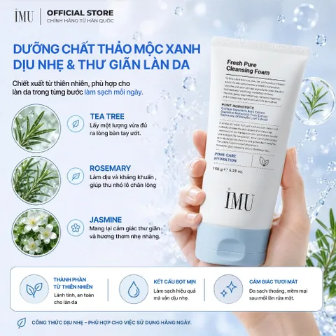 NEW Sữa rửa mặt tạo bọt IMU Cleansing Foam Làm Sạch Sâu, Cấp Ẩm Đa Tầng, Không Gây Khô Căng 150g
