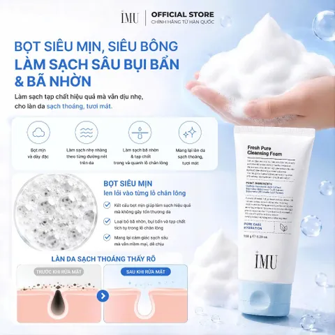 NEW Sữa rửa mặt tạo bọt IMU Cleansing Foam Làm Sạch Sâu, Cấp Ẩm Đa Tầng, Không Gây Khô Căng 150g