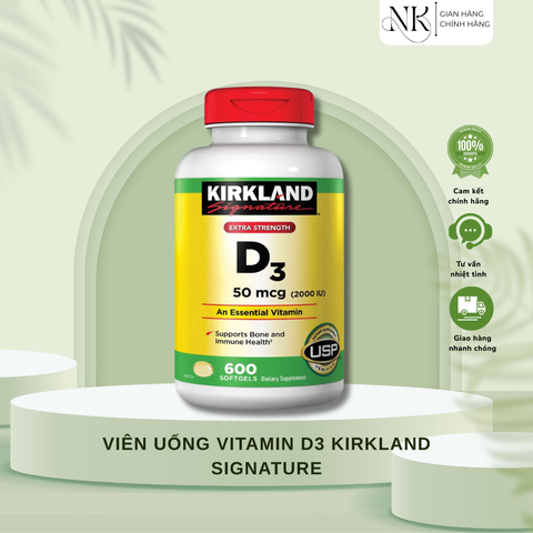 (HÀNG CHÍNH HÃNG MỸ) VIÊN UỐNG VITAMIN D3 KIRKLAND EXTRA STRENGTH D3 50mcg