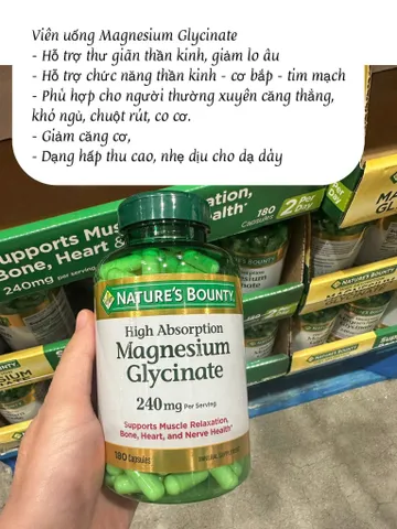 (HÀNG CHÍNH HÃNG MỸ) VIÊN UỐNG MAGNESIUM GLYCINATE 240MG NATURE'S BOUNTY 180 viên