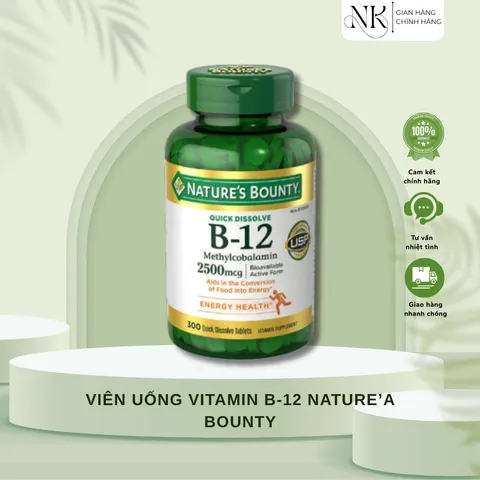 (HÀNG CHÍNH HÃNG MỸ) VIÊN UỐNG VITAMIN B-12 NATURE’A BOUNTY 2500mcg 300 viên