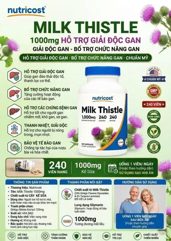 (HÀNG CHÍNH HÃNG MỸ) VIÊN UỐNG BỔ TRỢ CHỨC NĂNG GAN NUTRICOST MILK THISTLE 240 viên