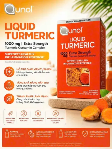 (HÀNG CHÍNH HÃNG MỸ) NƯỚC UỐNG NGHỆ TƯƠI QUNOL LIQUID TURMERIC 1000mg 900ml