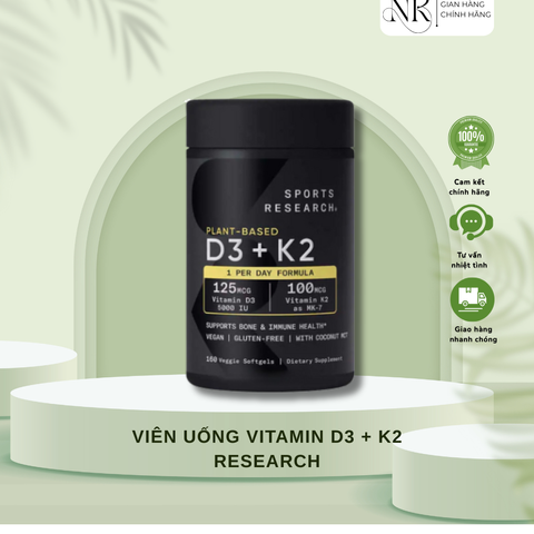 (HÀNG CHÍNH HÃNG MỸ) VIÊN UỐNG VITAMIN D3 + K2 RESEARCH 160 Viên