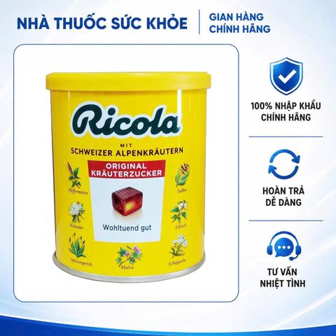Kẹo ngậm thảo mộc Ricola Schweizer Kräuterzucker 250g - Hỗ trợ giảm ho, làm dịu cổ họng, không đường, hương vị tự nhiên từ 13 loại thảo mộc Đức.