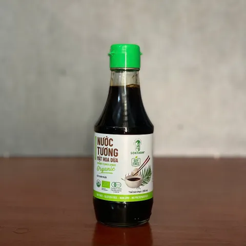 Nước tương mật hoa dừa organic Sokfarm nắp xanh ít muối size 200ml - nước tương không chứa đậu nành