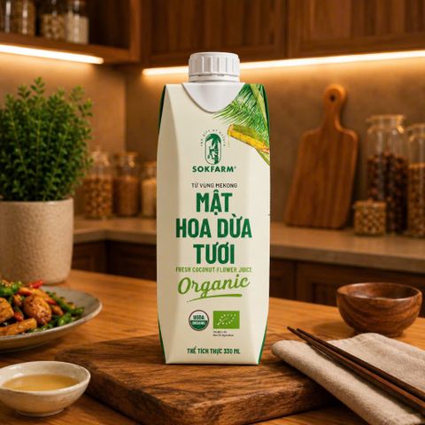 Mật hoa dừa tươi Sokfarm dòng tiệt trùng hộp 330ml nước giải khát thay thế nước ngọt 802306