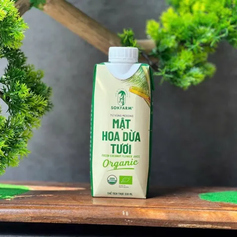 Mật hoa dừa tươi Sokfarm dòng tiệt trùng hộp 330ml nước giải khát thay thế nước ngọt 802306