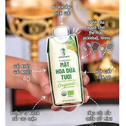 Mật hoa dừa tươi Sokfarm dòng tiệt trùng hộp 330ml nước giải khát thay thế nước ngọt 802306