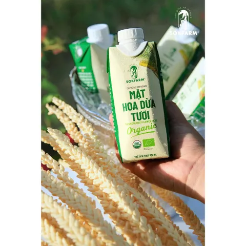 Mật hoa dừa tươi Sokfarm dòng tiệt trùng hộp 330ml nước giải khát thay thế nước ngọt 802306