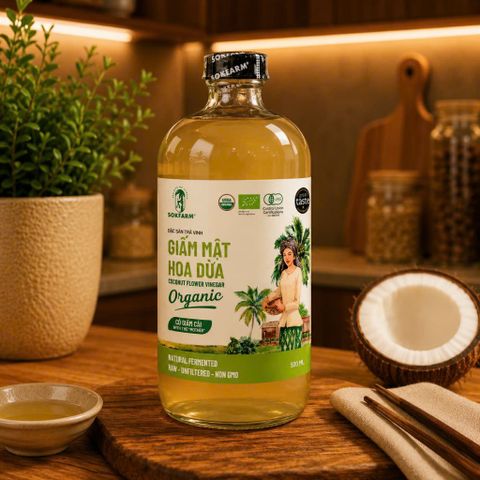 Giấm mật hoa dừa Sokfarm 500ml - giấm hữu cơ của Việt Nam