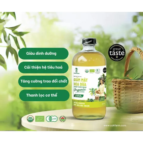 Giấm mật hoa dừa Sokfarm 500ml - giấm hữu cơ của Việt Nam