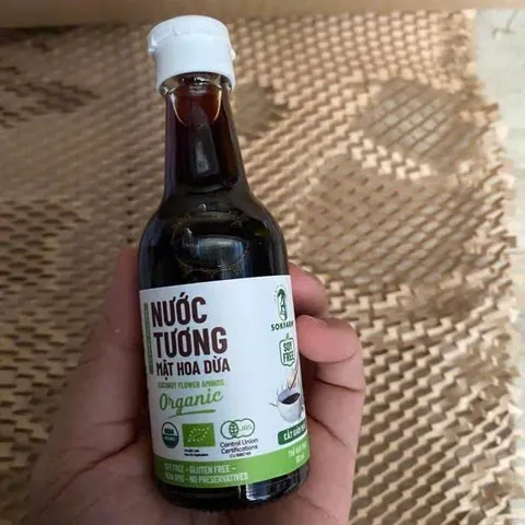 [Size mini 60ml] Nước tương mật hoa dừa Organic Sokfarm dòng ít muối (nắp xanh) 802317