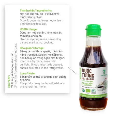 [Size mini 60ml] Nước tương mật hoa dừa Organic Sokfarm dòng ít muối (nắp xanh) 802317