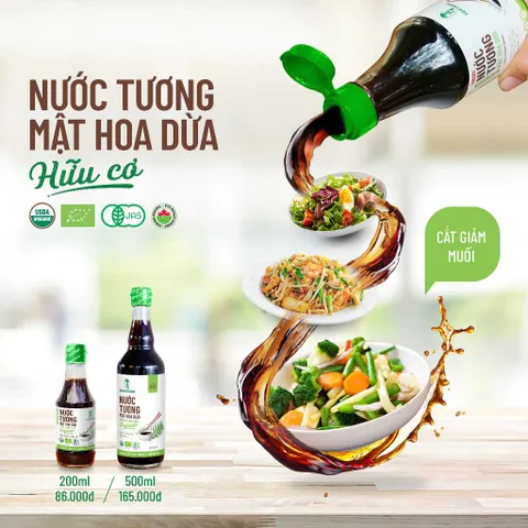 Size 500ml nước tương mật hoa dừa Sokfarm không chứa đậu nành
