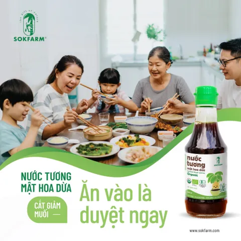 [Size mini 60ml] Nước tương mật hoa dừa Organic Sokfarm dòng ít muối (nắp xanh) 802317