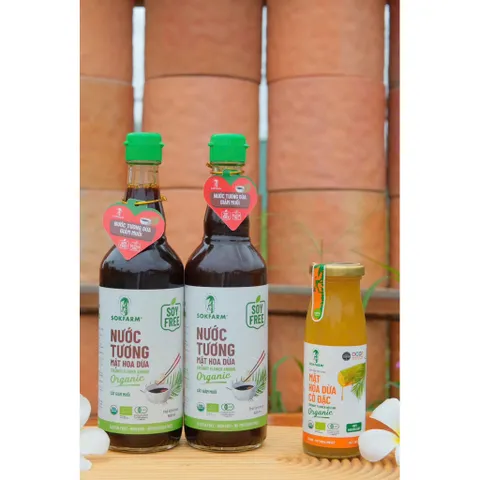 Mua 2 tặng 1 - Combo 2 nước tương mật hoa dừa Sokfarm 500ml tặng 1 mật hoa dừa cô đặc 250g