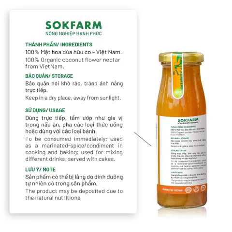 Size 250g mật hoa dừa cô đặc Sokfarm - gia vị hữu cơ