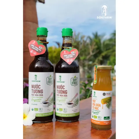 Mua 2 tặng 1 - Combo 2 nước tương mật hoa dừa Sokfarm 500ml tặng 1 mật hoa dừa cô đặc 250g