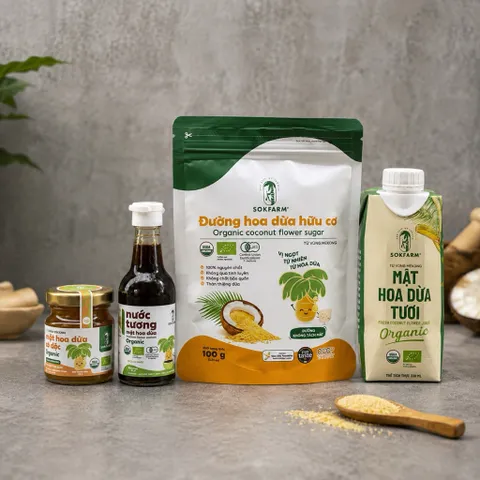 Combo 4 sản phẩm mật hoa dừa Sokfarm size nhỏ dùng thử