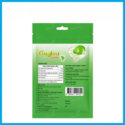 Eugica Candy gói 15 viên kẹo ngậm Mega,Thông Cổ Mát Họng.
