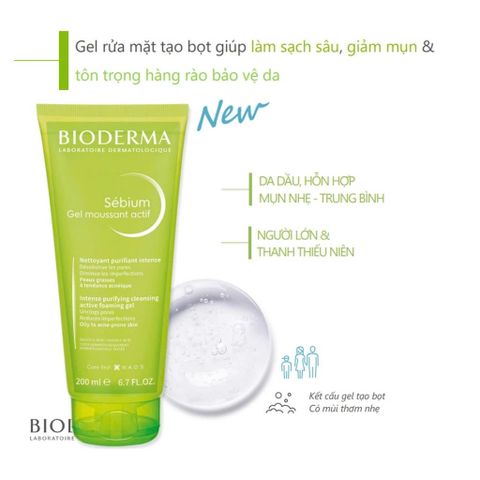Sữa Rửa Mặt Bioderma Sebium Gel Moussant Actif 200ml [hàng nhập khẩu]