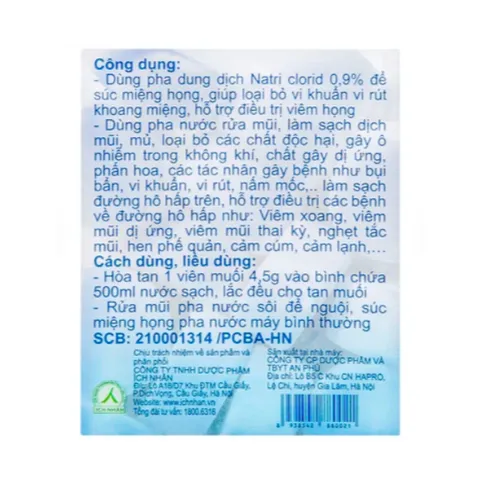 Muối Y Tế Ích Nhân dùng pha nước súc miệng họng, rửa mũi (50 viên x 4.5g)