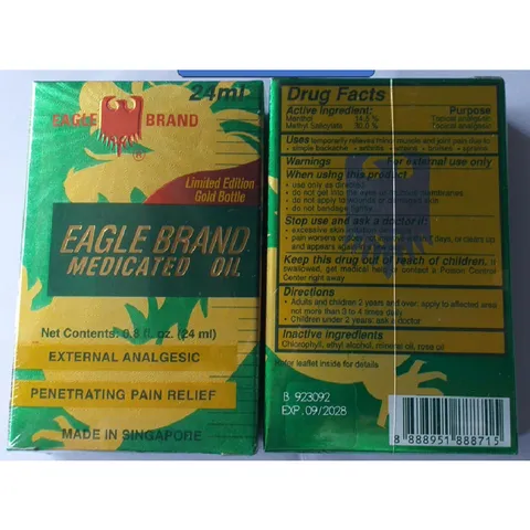 01 Chai Dầu Gió Xanh Con Ó Eagle Brand 2 Nắp Mỹ 24ML mẫu rồng(Singapore sx cho thị trường Mỹ)