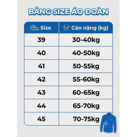 A007 - Áo Đoàn thanh niên Việt Nam DÀI TAY 2 TÚI (Nam và Nữ từ 30-75kg)