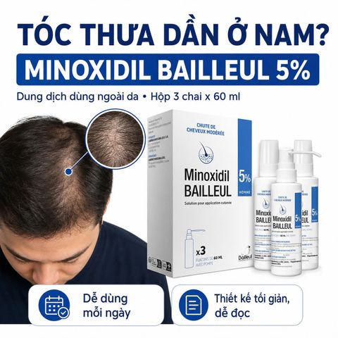 Xịt mọc tóc Minoxidil 5% BAILLEUL - Giảm rụng tóc, kích thích mọc tóc hiệu quả cho nam và nữ - Best Seller Pháp
