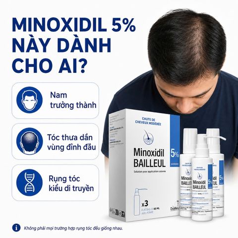Xịt mọc tóc Minoxidil 5% BAILLEUL - Giảm rụng tóc, kích thích mọc tóc hiệu quả cho nam và nữ - Best Seller Pháp