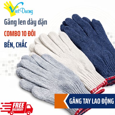 Combo 10 Đôi Găng Tay Len Lao Động Chống Trơn Trượt