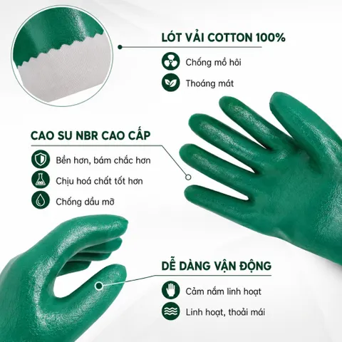 [HOT] Găng tay chống dầu NBR VIỆT DƯƠNG Chịu Lửa nhẹ, hoá chất, lót vải cotton 100% - GCSNBR